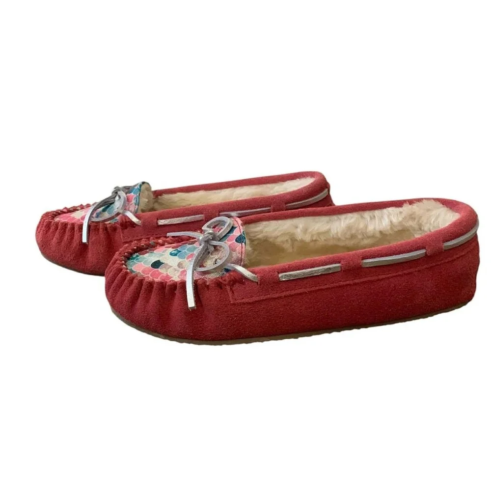 Minnetonka Cassie Moccasin Slippers Kids 4 Pink Boho Mermaid‎ Scales cottagecore